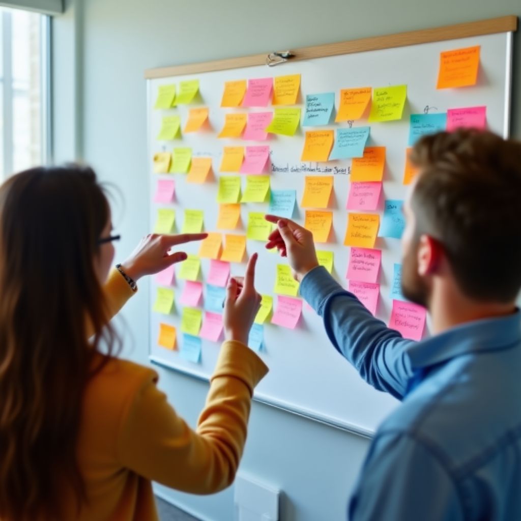 Sesión de brainstorming con notas adhesivas