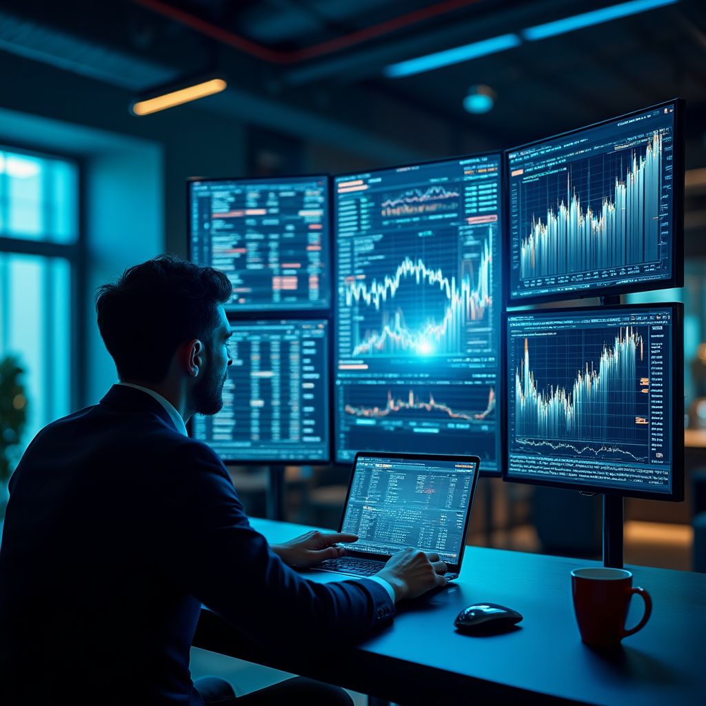Gráficos de mercado financiero analizados por inteligencia artificial